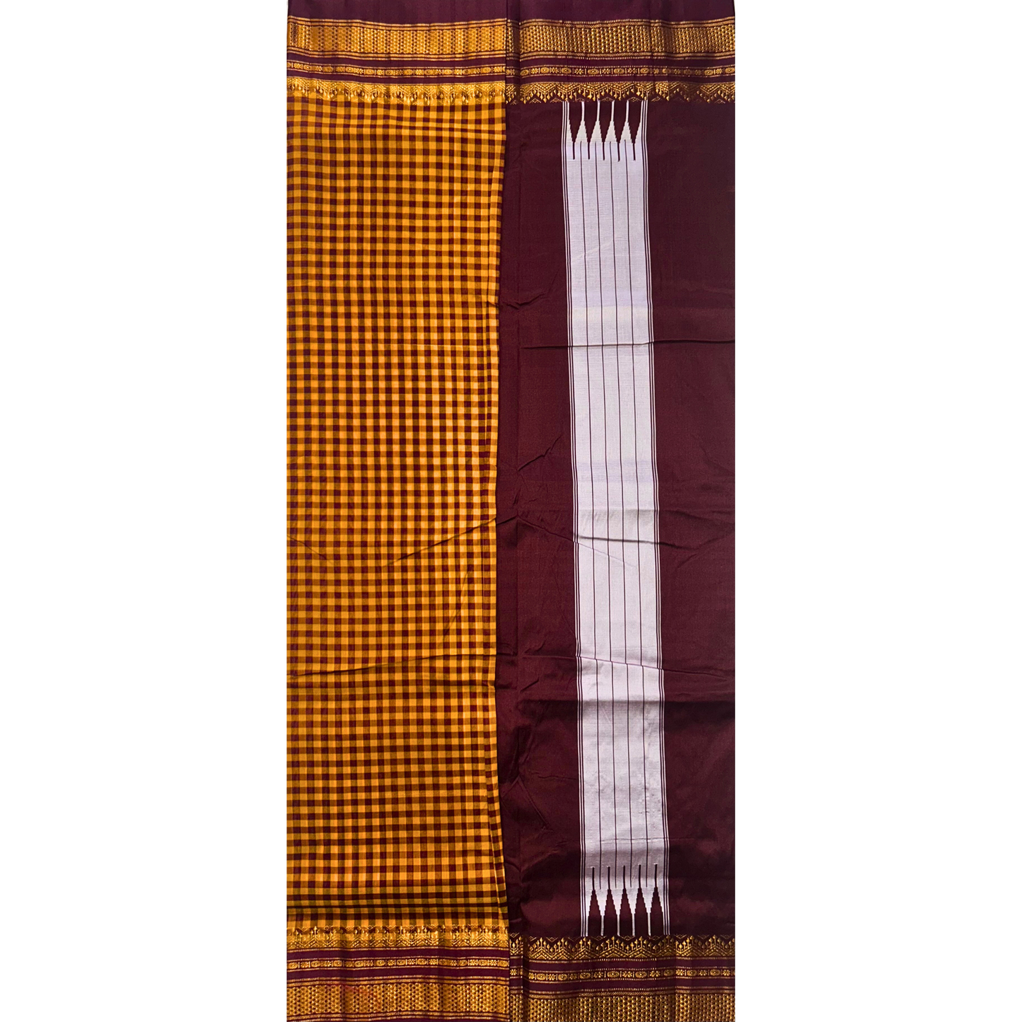 Yellow Checks Ilkal Saree