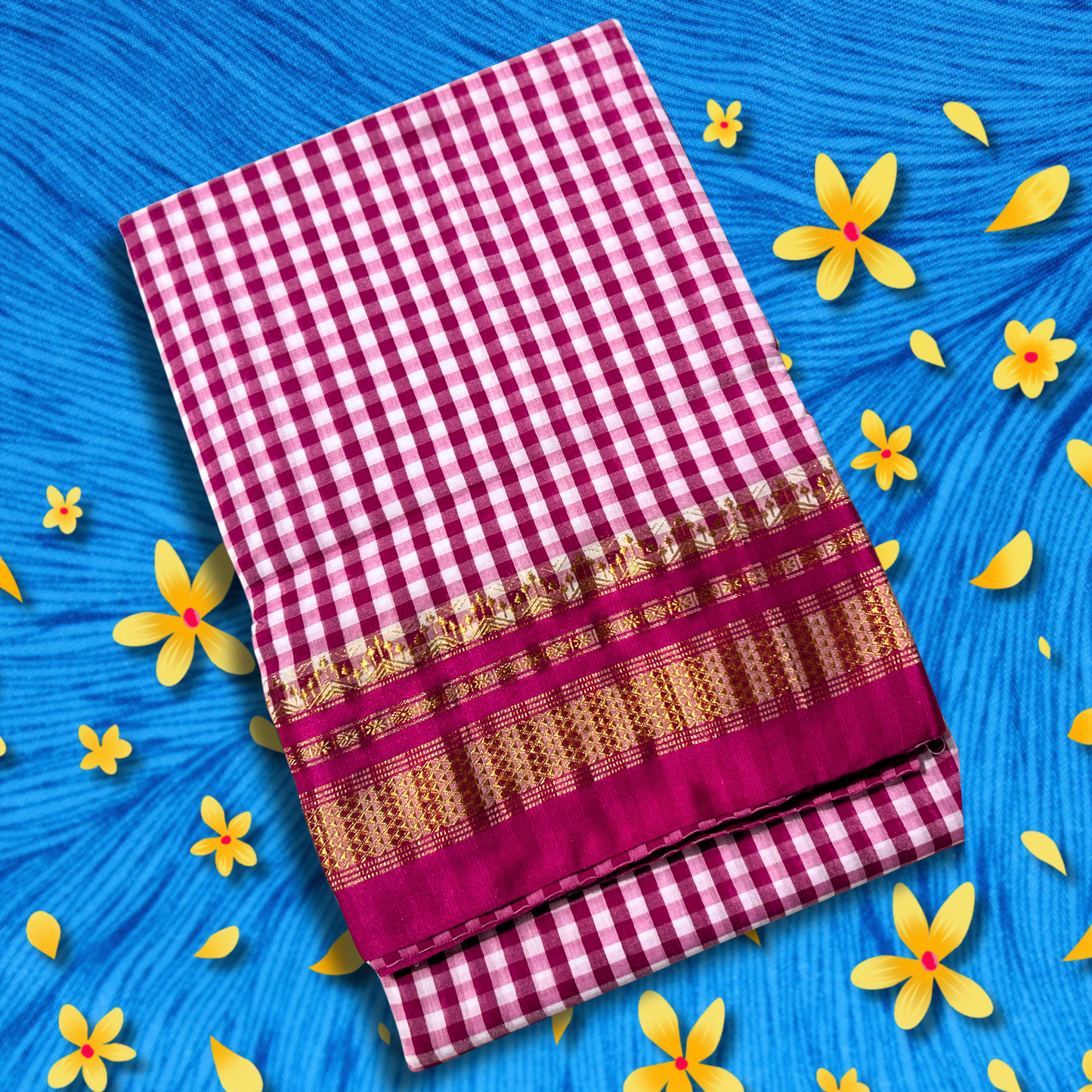 Pink Checks Ilkal Saree