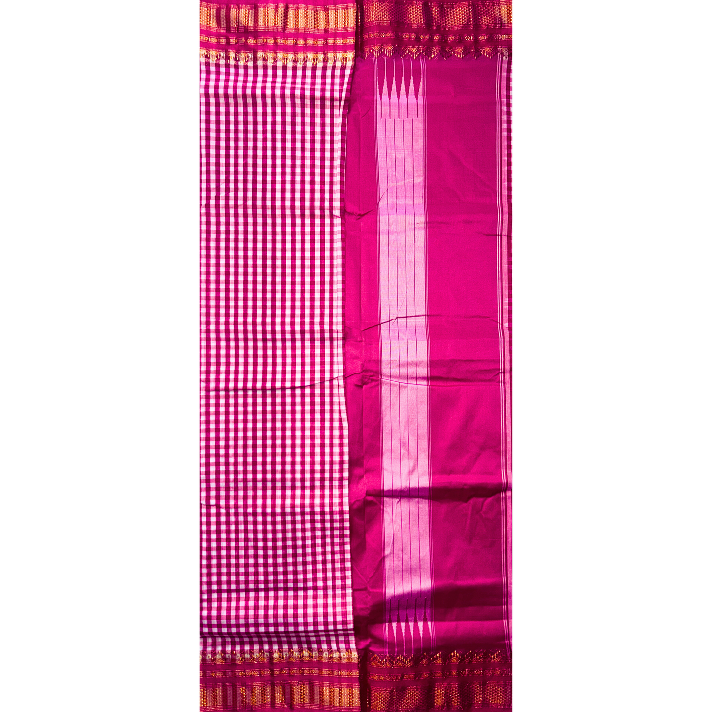 Pink Checks Ilkal Saree