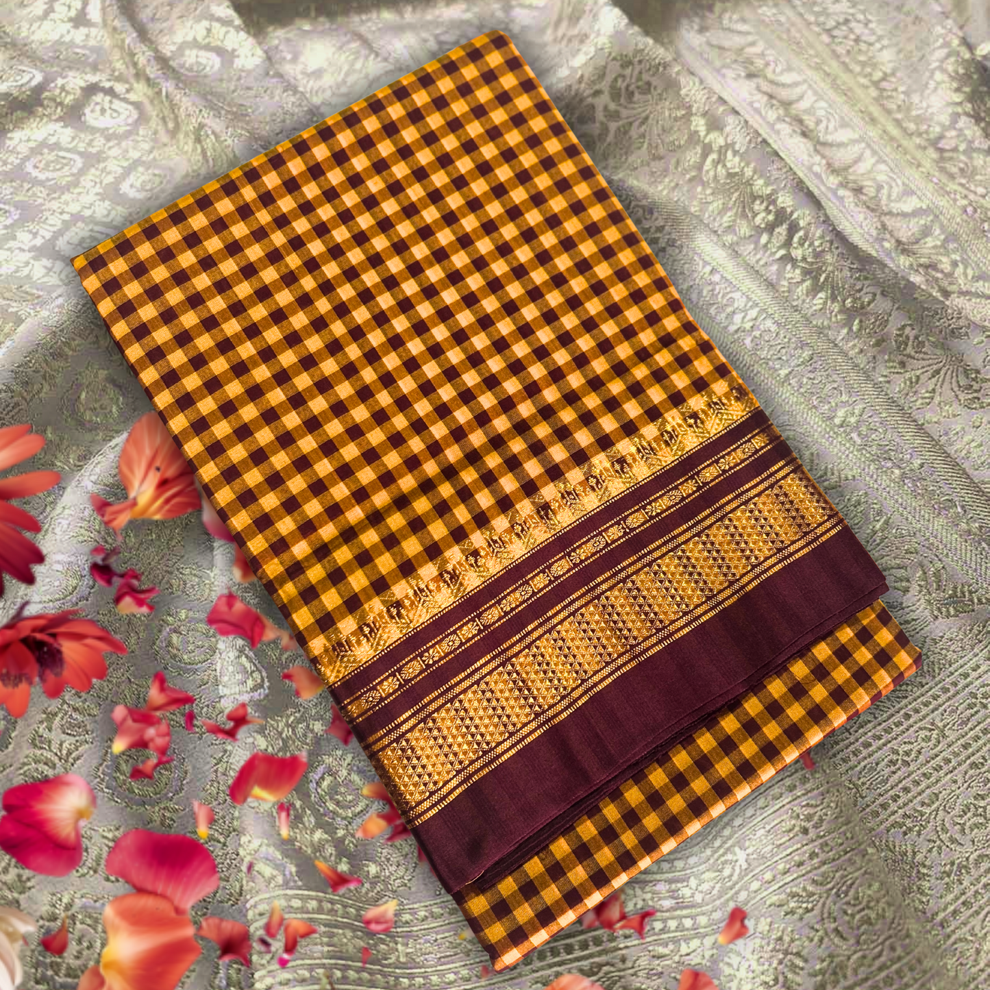 Yellow Checks Ilkal Saree