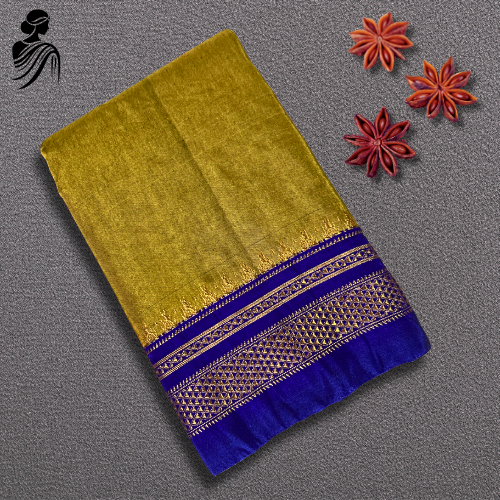 Yellow Soft Silk ilkal Saree(Blue Border)