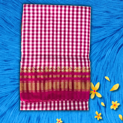 Pink Checks Ilkal Saree