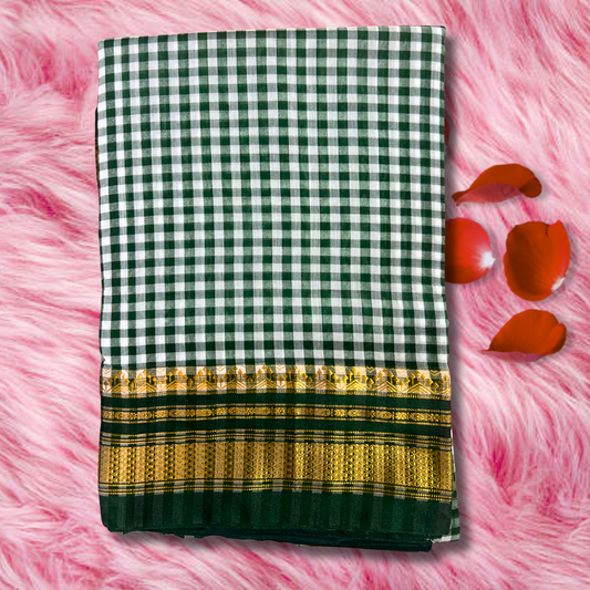 Green Checks Ilkal saree