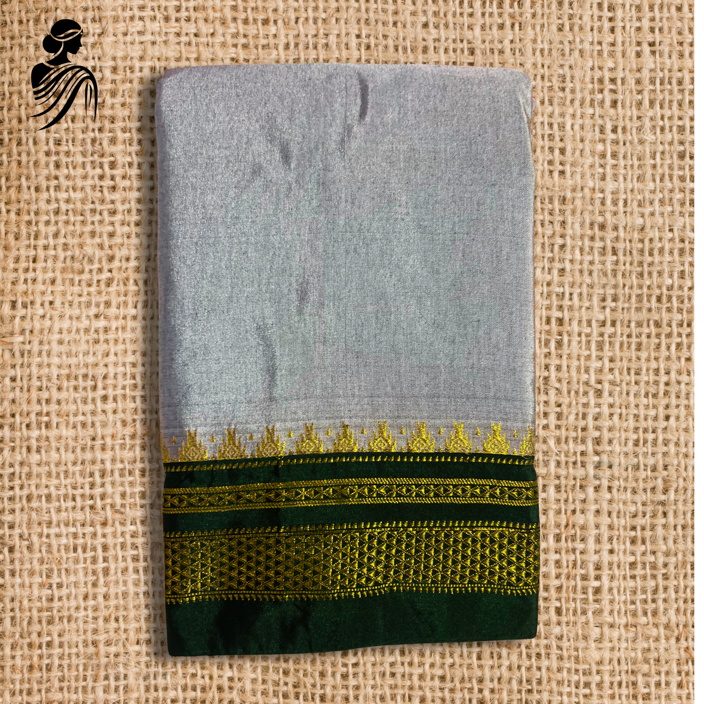 Grey Soft Silk Ilkal Saree(Green Border)
