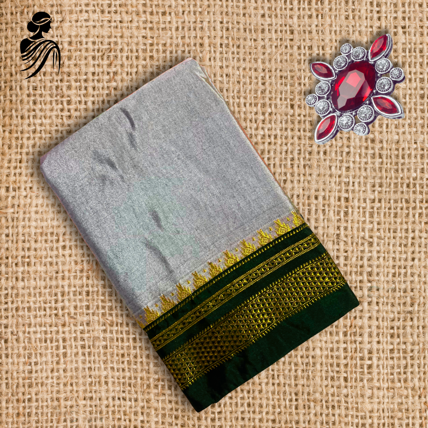 Grey Soft Silk Ilkal Saree(Green Border)