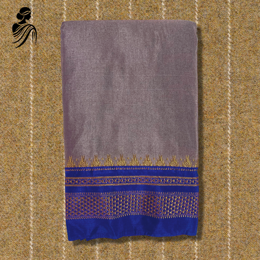 Grey Soft Silk Ilkal Saree (Blue Border)