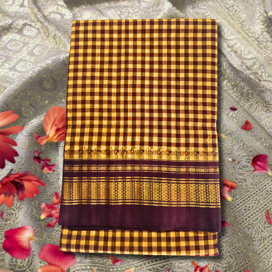 Yellow Checks Ilkal Saree