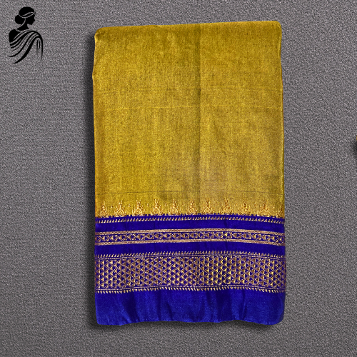 Yellow Soft  Silk ilkal Saree(Blue Border)